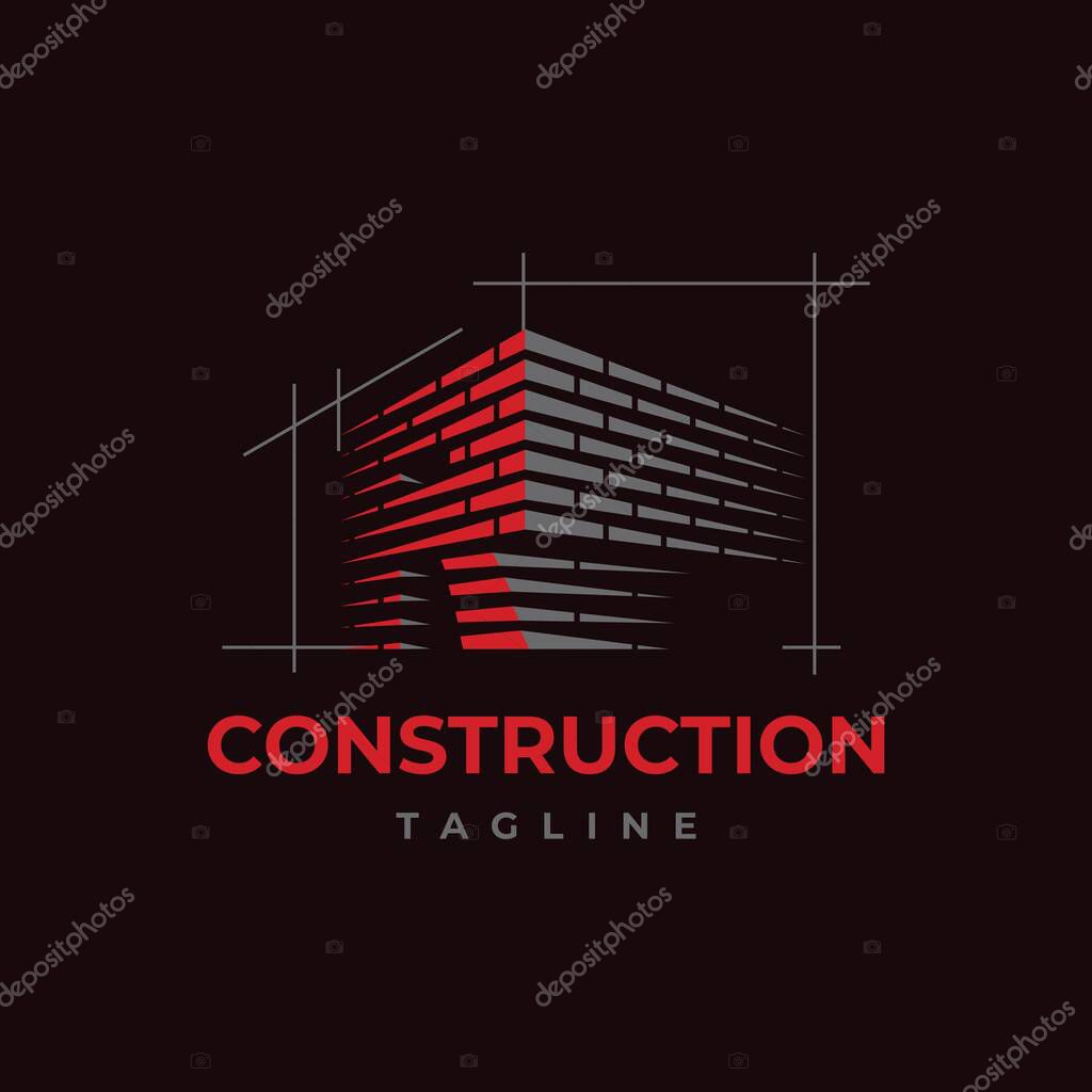 Brick work with letter R illustration. Home build symbol logo design vector template.