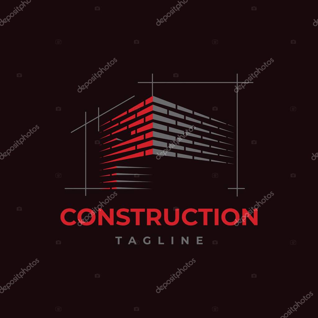 Brick work with letter P  illustration. Home build symbol logo design vector template.