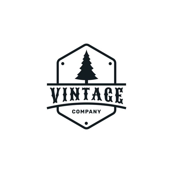 Vintage retro emblem pine tree logo design inspiration vector template