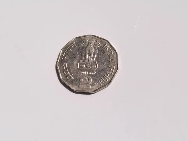 Vadodara Gujarat Maio 2021 Moedas Dinheiro Indiano Fundo Branco — Fotografia de Stock