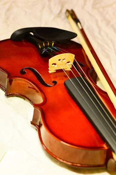 Feche Tiro Violino Fundo Branco Foto Borrão — Fotografia de Stock