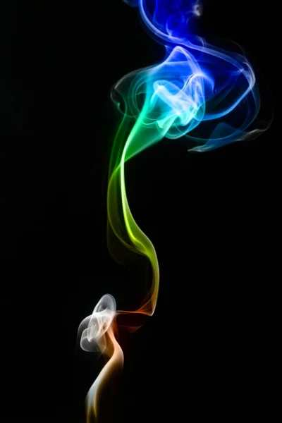 Разноцветный Дым Зеленого Синего Цветов Черном Изолированном Фоне Фон Дыма — стоковое фото