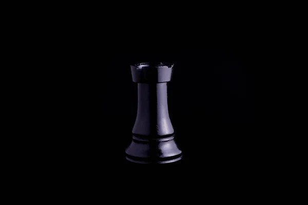 One Side Light Black Rook Chess Piece Black Background — Stock Photo, Image