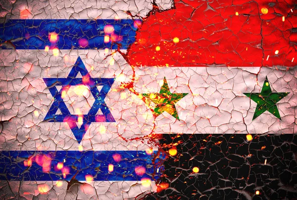 Grunge Israel Проти Сирії Національний Прапор Ікона Ізольована Зламаному Фоні — стокове фото