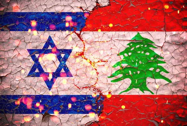 Grunge Israel Lebanon National Flags Icon Pattered Broken Wall Background — стокове фото