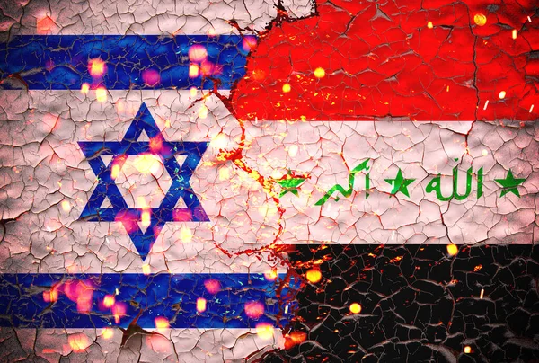 Grunge Israel Iraq National Flags Icon Pattered Broken Wall Background — стокове фото