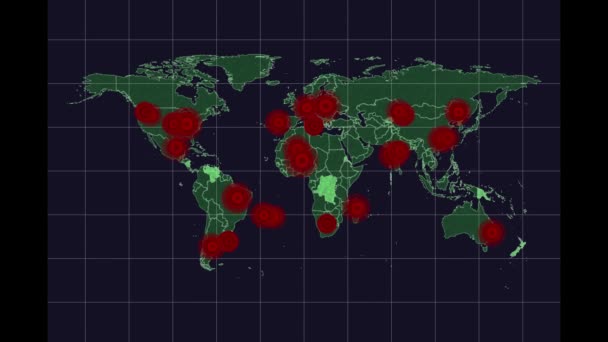 COVID-19 coronavirus Global pandemikarta. Statistik över pandemin av coronavirus i Kina. Karta över coronavirus sprider sig från Wuhan. MERS-Cov-animation. Framtida fara för Coronavirus.Kinesiskt virus. — Stockvideo