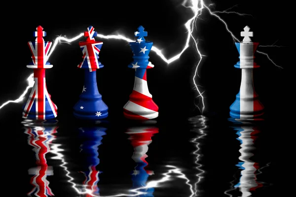 France Australia Great Britain Flags Paint Chess King Aukus Defense — Stock Photo, Image