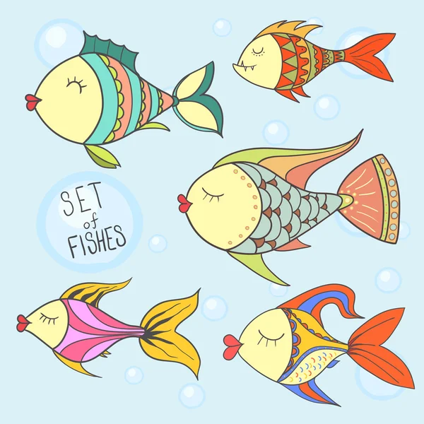 Various cute fishes collection — Stock Vector