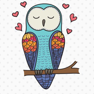 Renk sevimli dekoratif süs baykuş aşık, vektör doodle