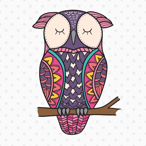 Mignon décoratif couleur ornementale hibou . — Image vectorielle