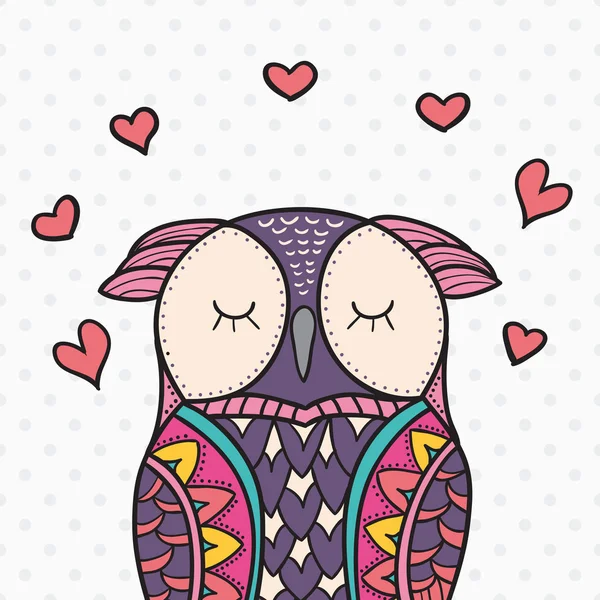 Cute decorative ornamental Owl fall in love. — Stock Vector