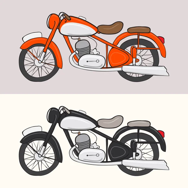 Vintage karikatür kırmızı ve siyah motosiklet. — Stok Vektör