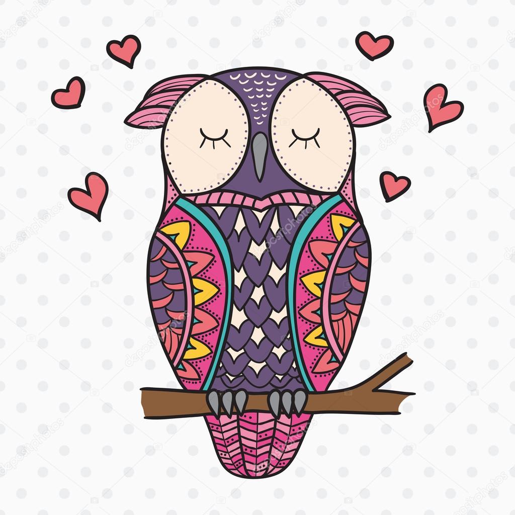 Color cute decorative ornamental Owl fall in love