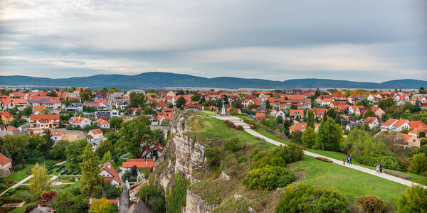 Veszprem, Hungary - October 10, 2020: The panoramic cityscape of the historical center .