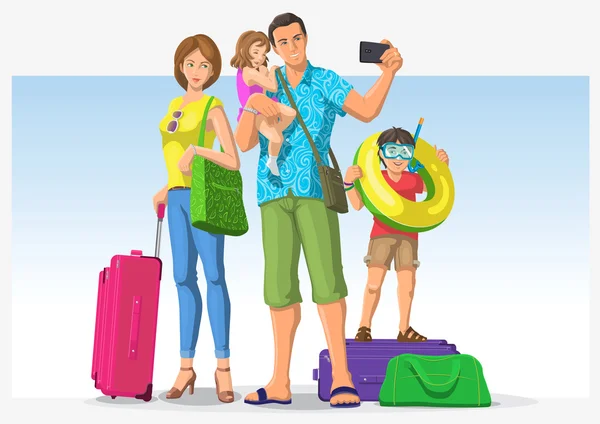 Familia viajera de vacaciones — Vector de stock