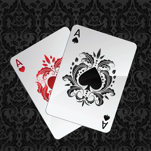 Two aces playing cards(spades and hearts) — Stock Vector