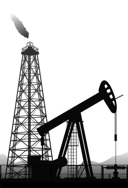Oil pump and rig silhouette isolated on white. clipart