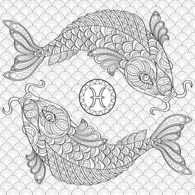 Balık. Koi balıkları. Çin carps. Yetişkin antistress boyama sayfası