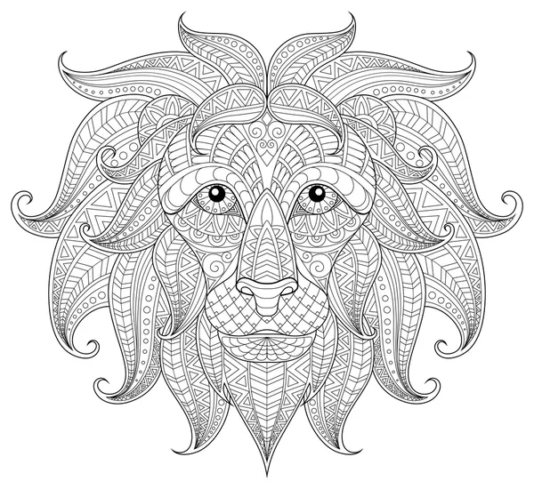 Tête de lion. Coloriage antistress adulte . — Image vectorielle
