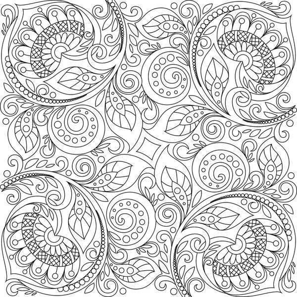 Fond floral avec des cœurs. Motif décoratif floral. Coloriage antistress adulte — Image vectorielle