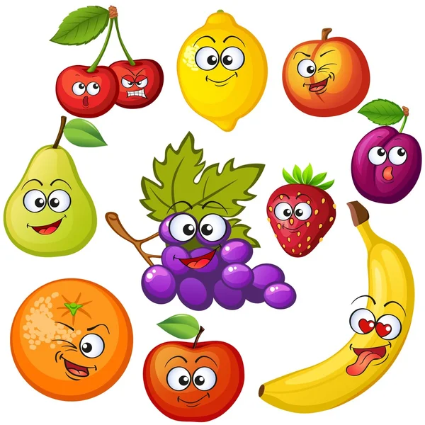 Cartoon fruit characters. Fruit emoticons — Stock Vector