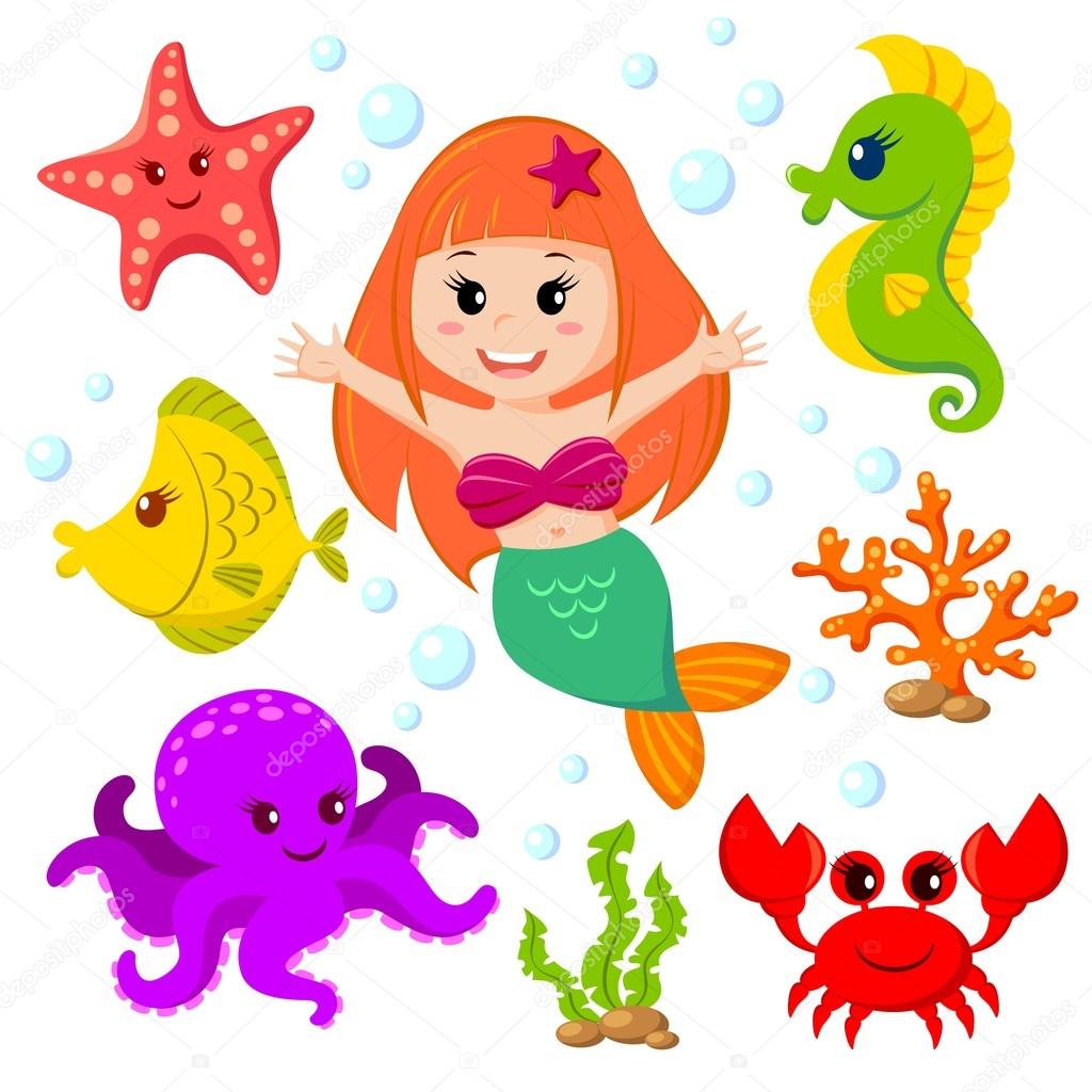 Mermaid and sea animals. — Stock Vector © Alka5051 #108651420