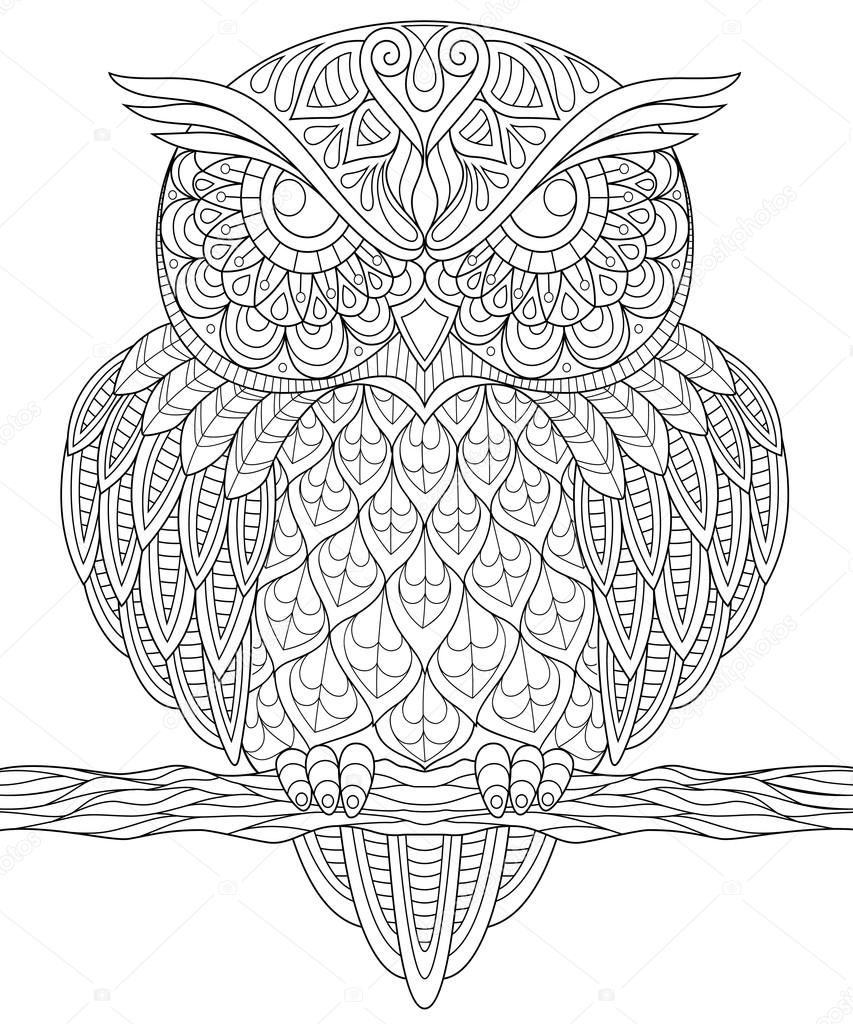 depositphotos stock illustration owl adult anti stress coloring