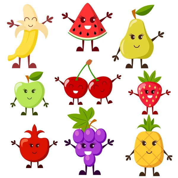 Caracteres de frutas desenhos animados — Vetor de Stock