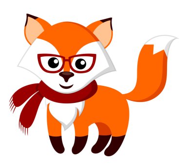 Sevimli çizgi fox ile gözlük ve eşarp