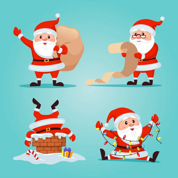 Conjunto Santa Claus Feliz Navidad Feliz Año Nuevo — Vector de stock