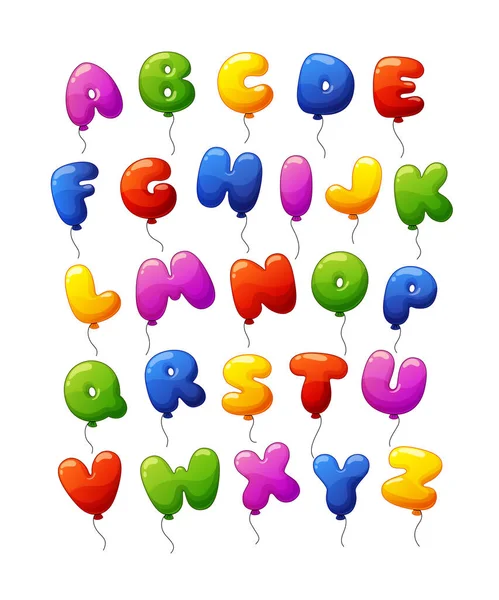 Cute Cartoon Balloon Alphabet Vector Font Kids Isolated White Background — Stock Vector