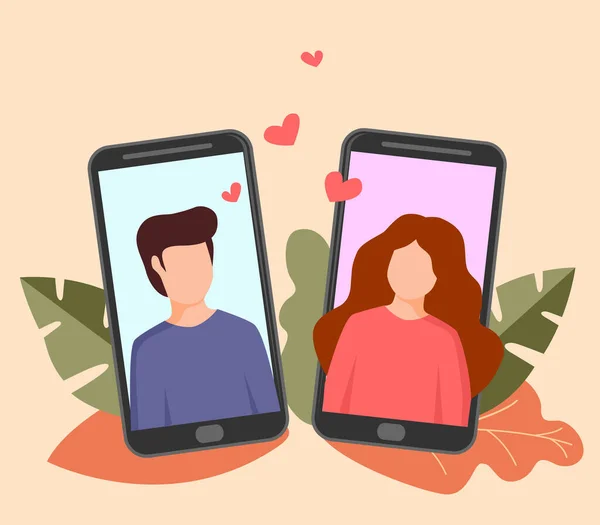 Dating Mobile Application Dating Online Smartphone Chatting Boy Girl Screen — Stock Vector