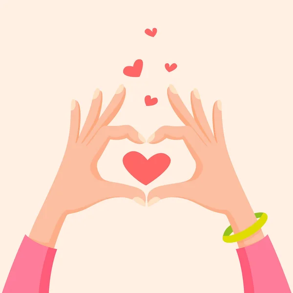 Mãos Fazem Sinal Coração Conceito Amor Ilustração Vetorial Para Dia —  Vetores de Stock