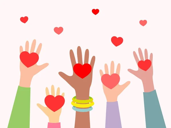 Manos Con Corazón Concepto Voluntariado Caridad Donación Comparte Amor — Vector de stock