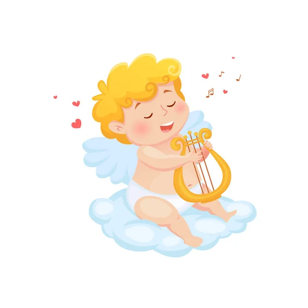 Aranyos Rajzfilm Cupido Játszik Lantot Illusztráció Egy Valentin Napra — Stock Vector