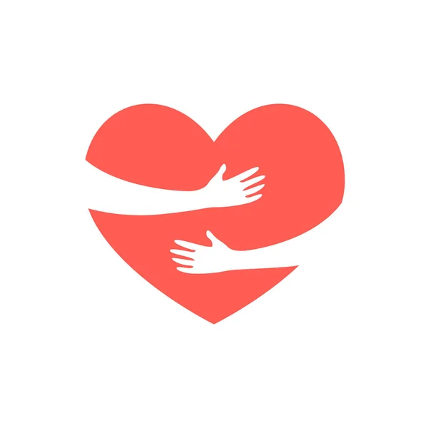 Hugging Heart Hands Holding Heart Charity Icon Love Yourself Concept — Stock Vector