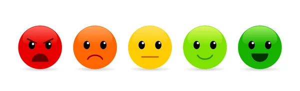 Bewertung Der Kundenzufriedenheit Feedback Konzept Qualitätskontrolle Farbige Emojis Von Gut — Stockvektor