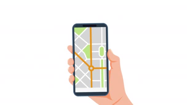 Ręczne Trzymanie Telefonu Komórkowego Mapą Miasta Nawigacji Aplikacja Mobilna Mapą — Wideo stockowe