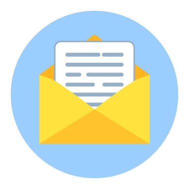 Email Icon. Open envelope with letter. Mail and messaging icon in flat style