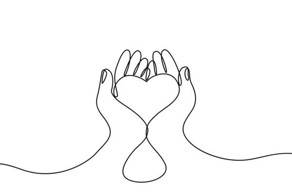 Continuous Drawing Line Art Heart Hands Hand Drawn One Line — Stok Vektör