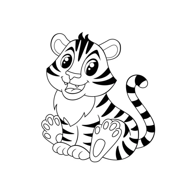 Tigre Dibujos Animados Ilustración Vectorial Blanco Negro Para Colorear Libro — Archivo Imágenes Vectoriales