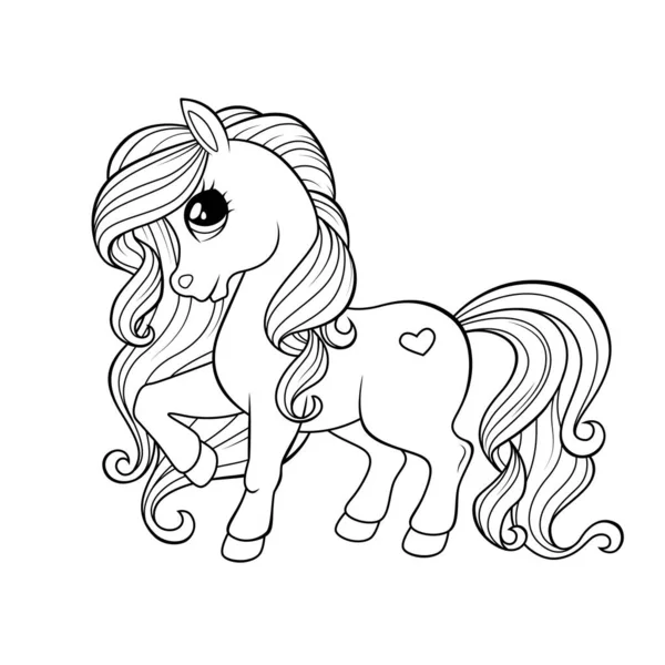 Lindo Pony Ilustración Blanco Negro Para Colorear Libro — Archivo Imágenes Vectoriales