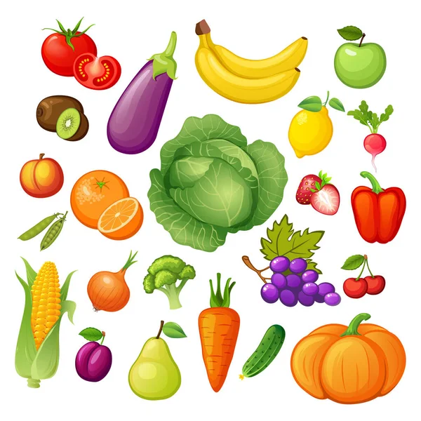 新鮮な果物や野菜 果物や野菜のアイコン ビーガンフード — ストックベクタ