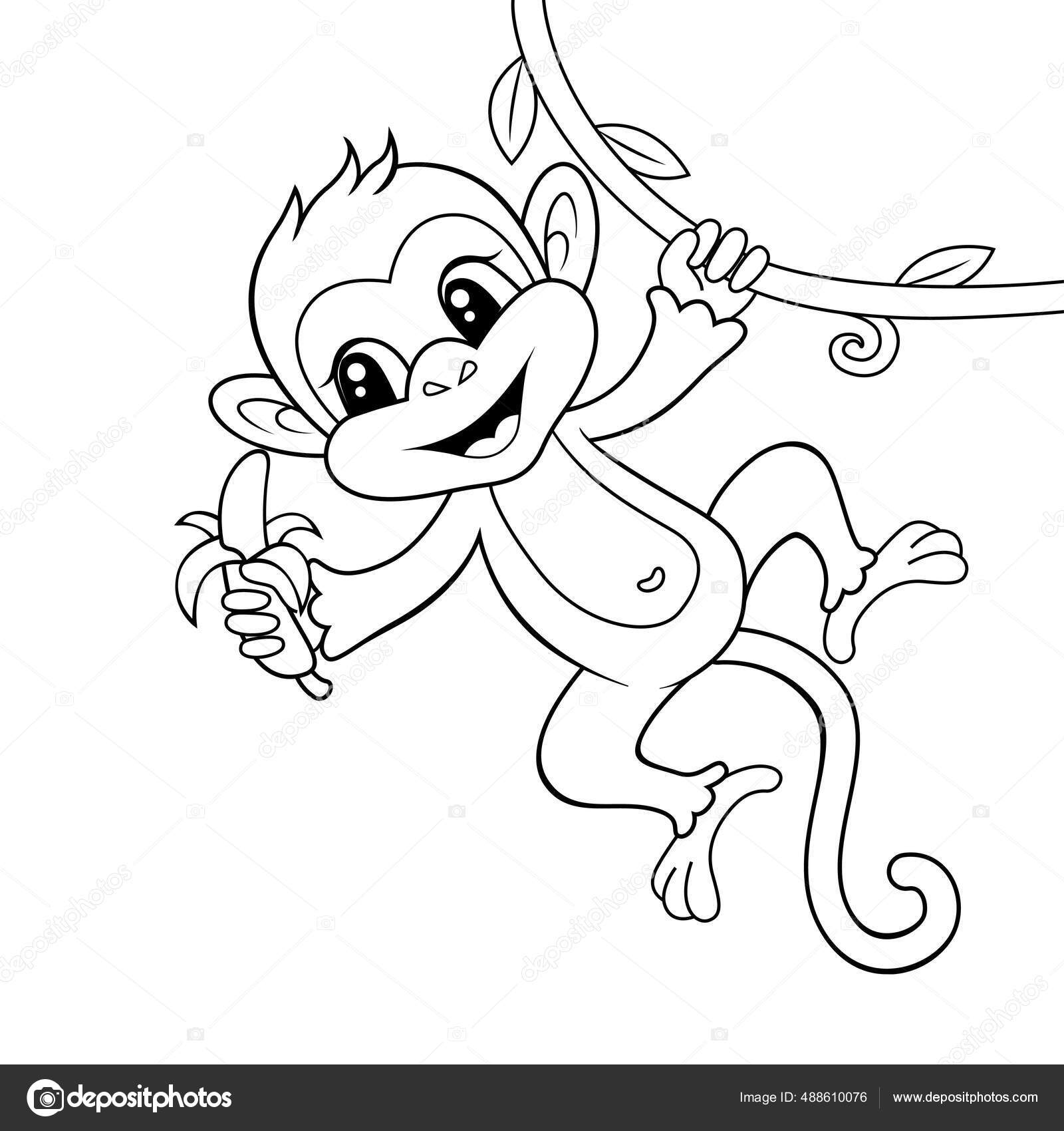 Desenho de um macaco bonito sentado ilustração vetorial macaco desenhado à  mão para colorir