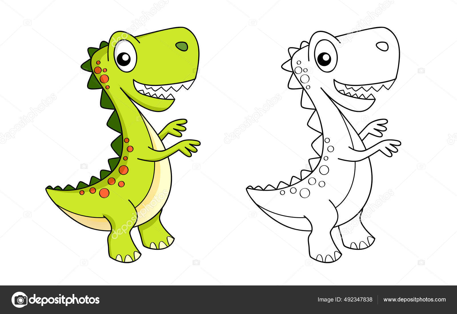 Vetores de Conjunto De Dinossauros De Desenho Animado Para Colorir