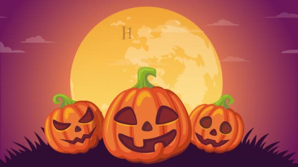 Frohes Halloween Animation Mit Mond Kürbissen Fledermäusen Archivmaterial — Stockvideo