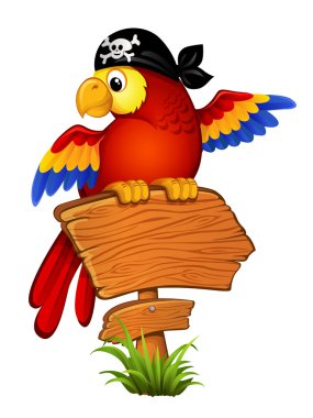 Ahşap bir işaretçi üzerinde papağan