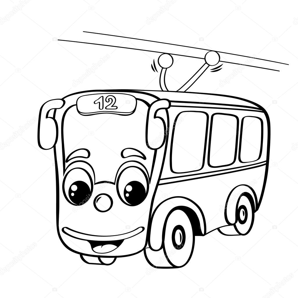 Funny cartoon trolley bus