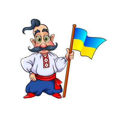 Cossack with  ukrainian flag clipart